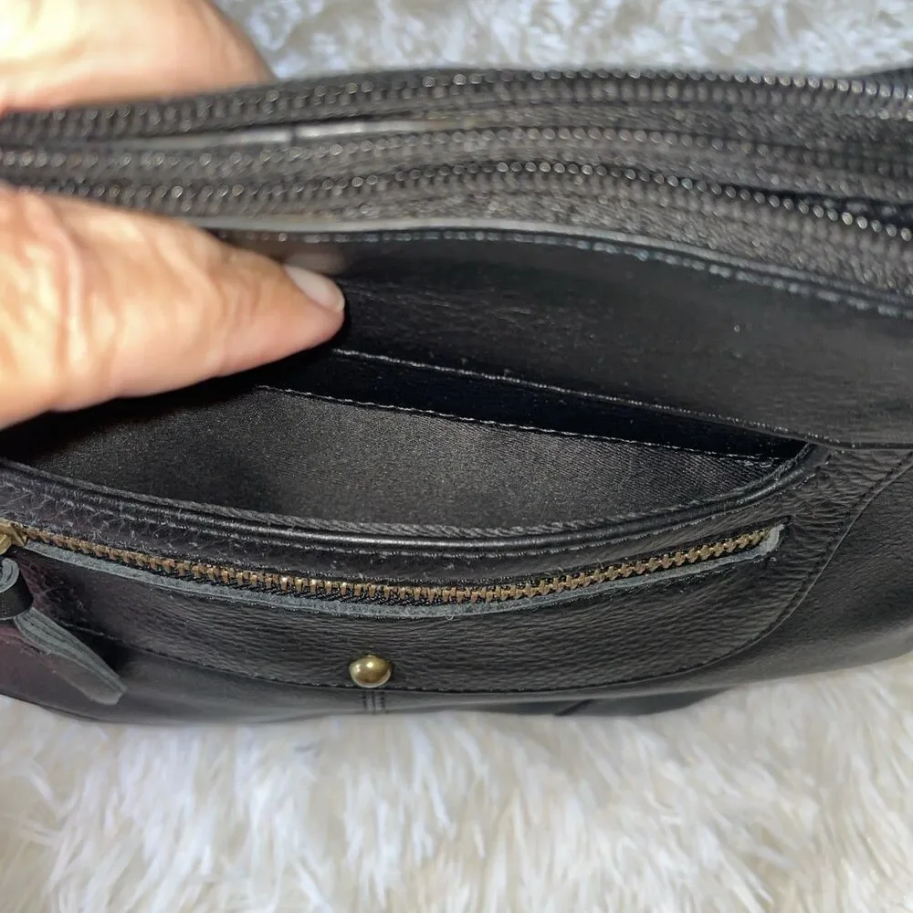 Great American Leather Works Black Shoulder Bag Crossbody Multi Zipper Pocket